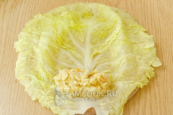 Положить на капустный лист фарш