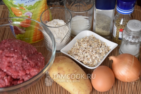 Ингредиенты для котлет с овсяными хлопьями