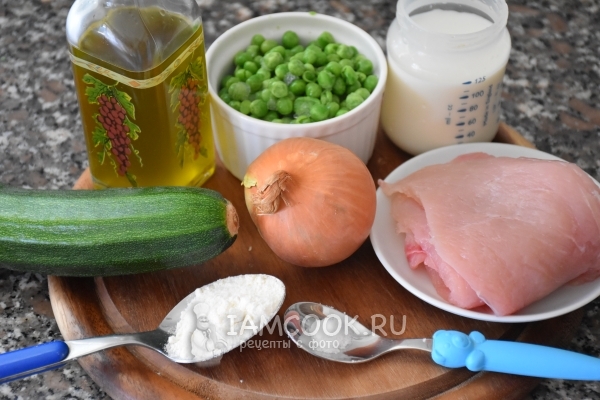 Ингредиенты для филе индейки с овощами на сковороде