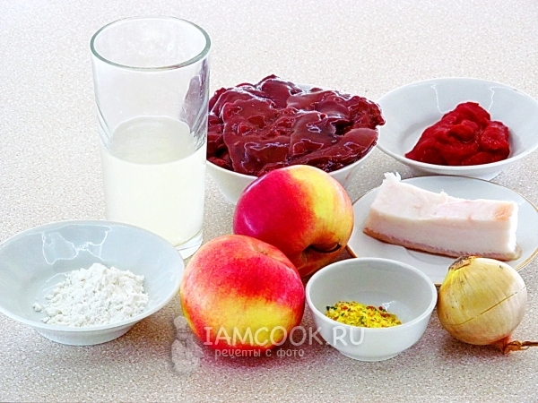 Ингредиенты для куриной печени в яблочном соусе в микроволновке