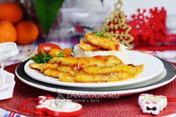 Фото куриного филе с бананом в острой апельсиновой глазури