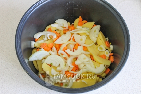 Положить в мультиварку овощи
