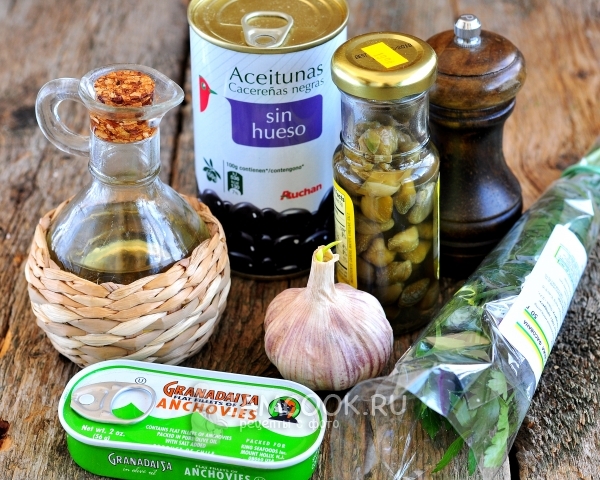 Ингредиенты для пасты Тапенада из маслин