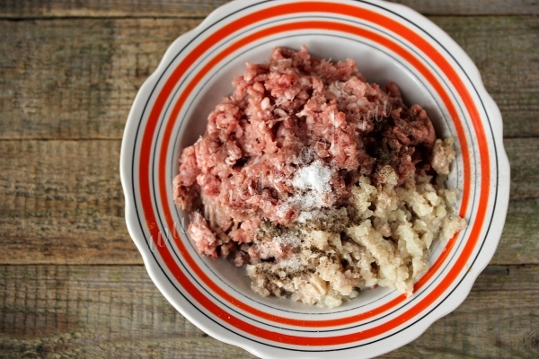 Мясной фарш и лук