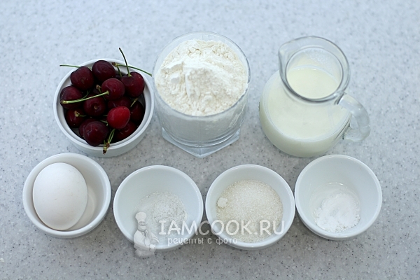 Ингредиенты для пышных оладий с черешней