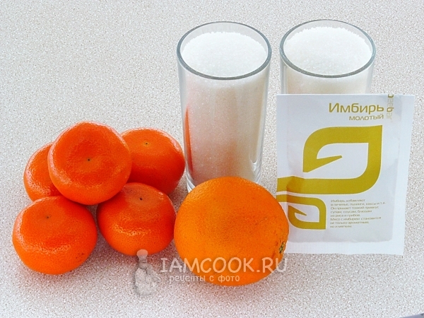 Ингредиенты для варенья из мандаринов в апельсиновом соке с имбирём в мультиварке