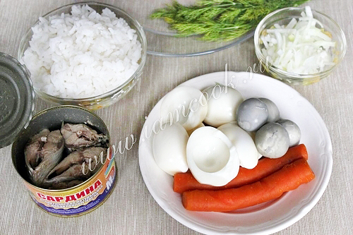 ингредиенты для мимозы с рисом