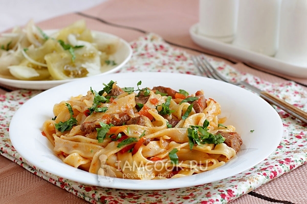 Рецепт макарон с мясом и овощами