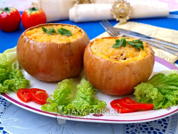 Фото фаршированной тыквы, запечённой в духовке