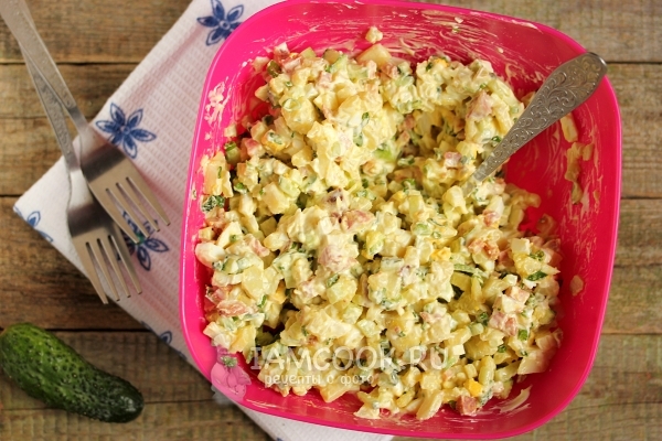 Рецепт салата из свежих огурцов и колбасы