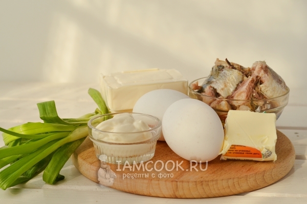 Ингредиенты для салата «Мимоза» с сардиной