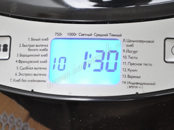 Выставляем режим на хлебопечи