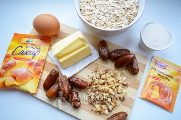 Ингредиенты для овсяного печенья с финиками и орехами