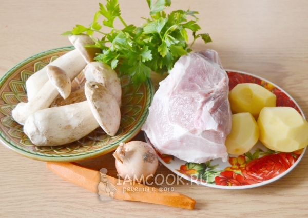 Ингредиенты для грибного супа с мясом