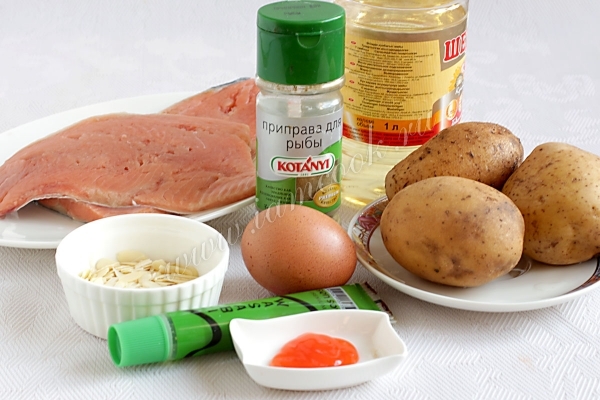 Ингредиенты для горбуши в миндальной крошке
