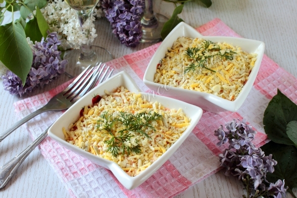 Рецепт салата Мимоза с яблоками