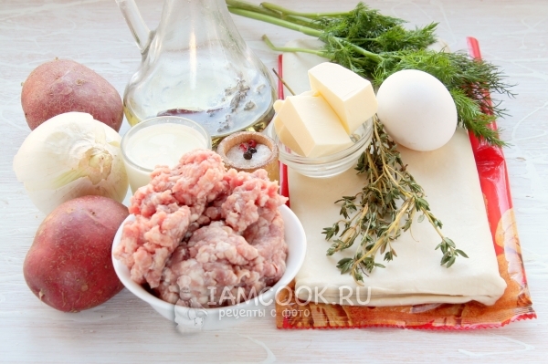 Ингредиенты для штруделя с мясом и картошкой