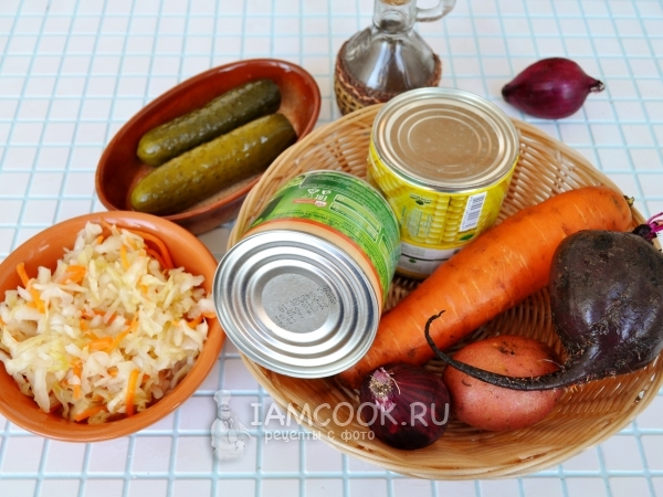 Ингредиенты для винегрета с квашеной капустой