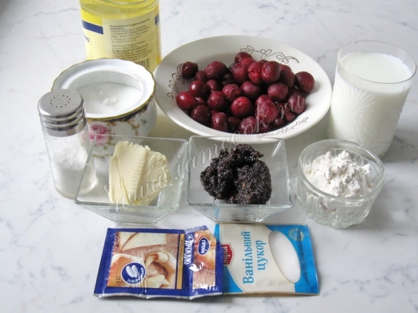 ингредиенты для рулета с маком и вишней