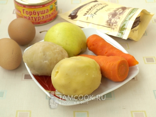 Ингредиенты для салата «Мимоза» с горбушей