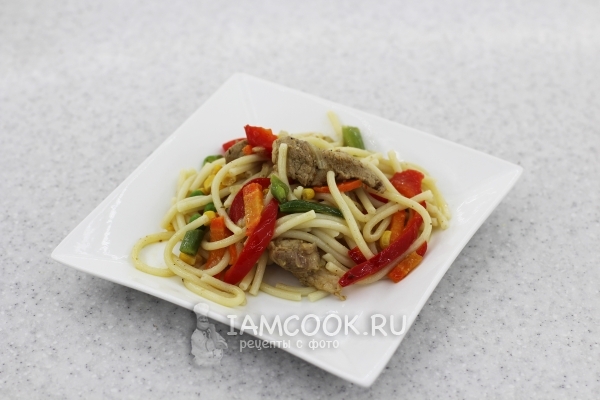 Фото спагетти с мясом и овощами