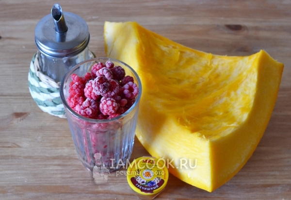 Ингредиенты для десерта из тыквы с малиной