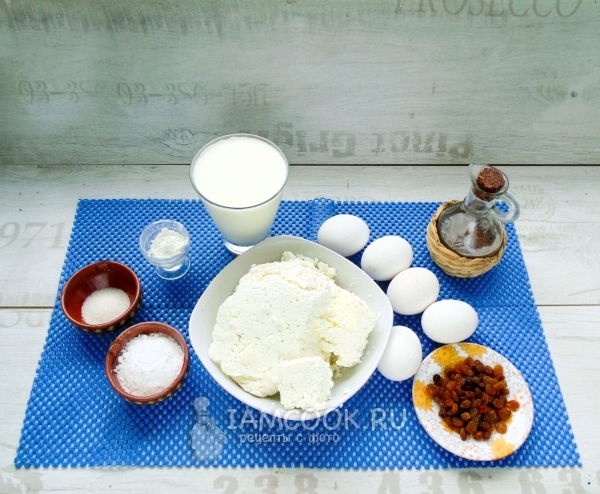 Ингредиенты для творожной запеканки без манки в духовке