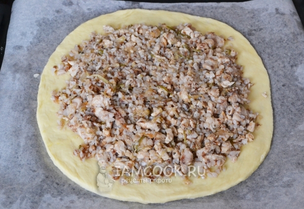 Положить на тесто начинку