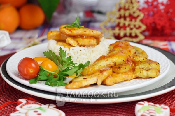 Готовое куриное филе с бананом в острой апельсиновой глазури