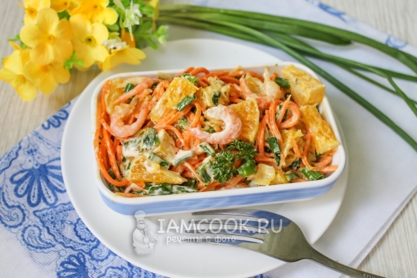 Фото салата из корейской моркови с креветками