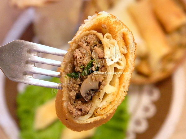 Блины с телятиной и грибами