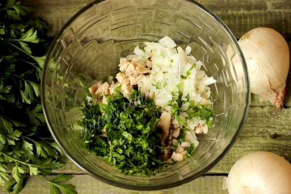 Лук, петрушка и куриное филе