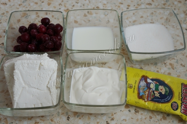Ингредиенты для творожного желе с вишней