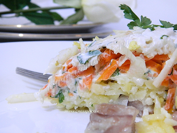 Селедка под шубой с яблоком