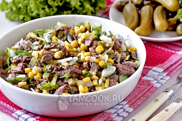Рецепт салата из говядины с солеными огурцами