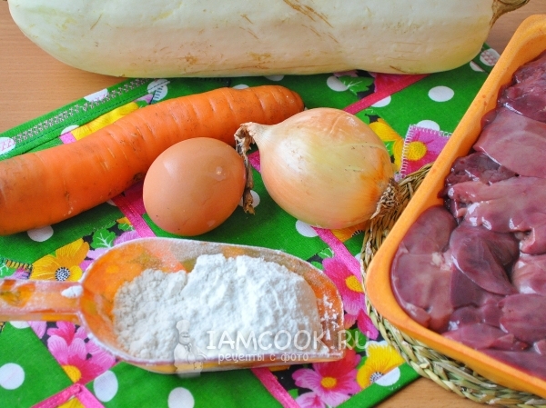 Ингредиенты для блинов с куриной печенью и кабачком