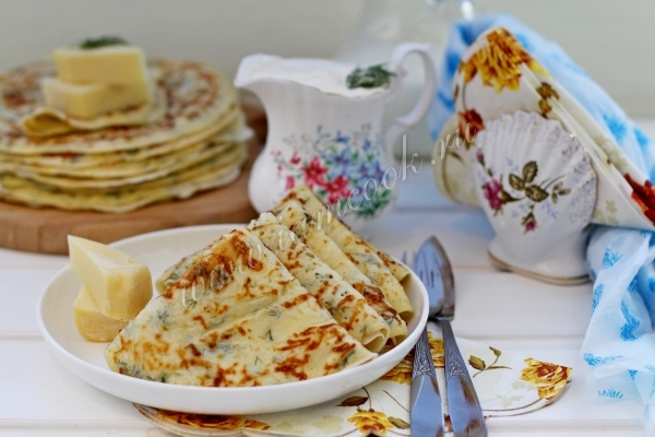 Рецепт блинов с сыром и зеленью
