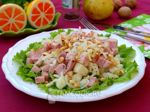 Рецепт салата с ветчиной и грушей