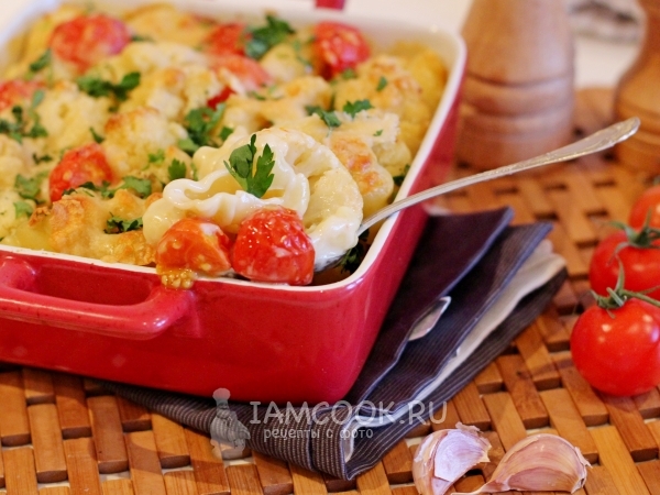 Запеканка из цветной капусты с макаронами, рецепт с фото
