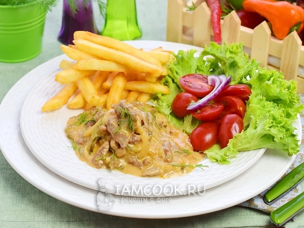 Бефстроганов с солеными огурцами, рецепт с фото