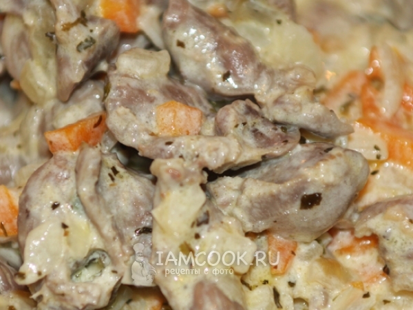 Куриные желудочки в сметане, рецепт с фото