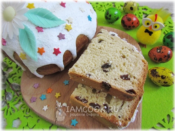 Сдобный кулич с изюмом в хлебопечке, рецепт с фото