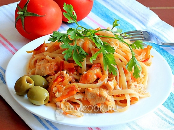 Лапша с овощами и куриным филе, рецепт с фото