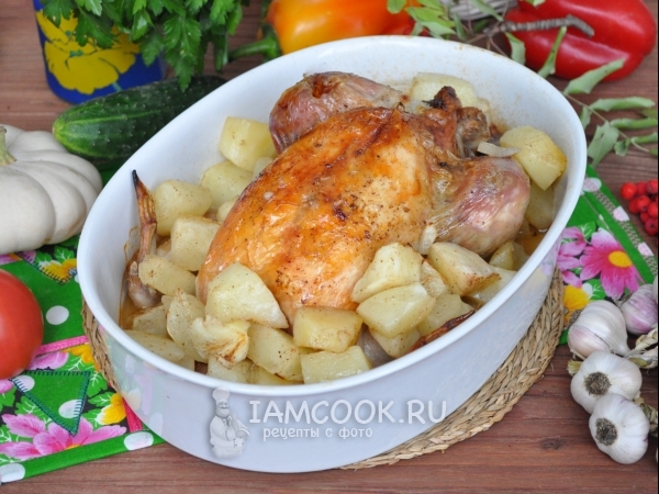Фаршированная курица с патиссонами в рукаве, рецепт с фото