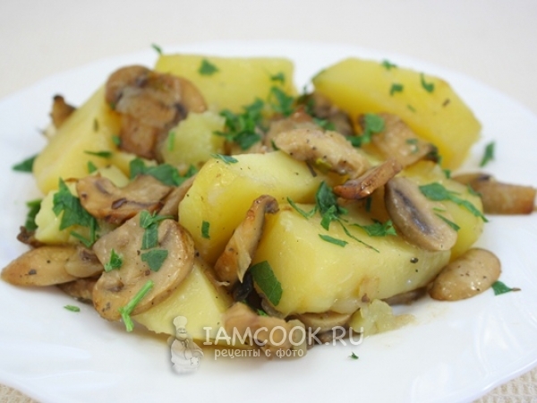 Картофель запеченный с шампиньонами в духовке, рецепт с фото