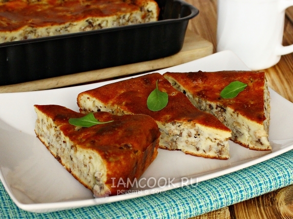 Заливной пирог с сайрой и рисом, рецепт с фото