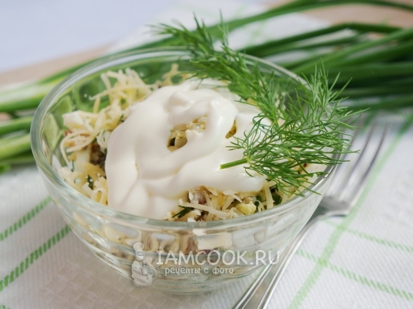 Салат из рыбных консервов с сыром и зеленью, рецепт с фото