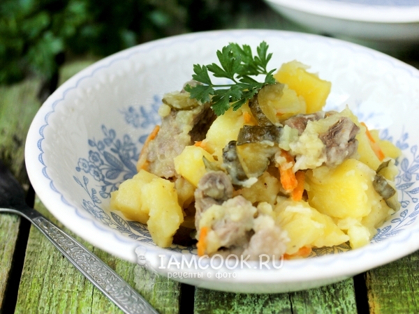 Жаркое с солёными огурцами в мультиварке, рецепт с фото