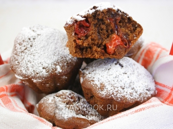 Постные шоколадно-вишнёвые кексы, рецепт с фото