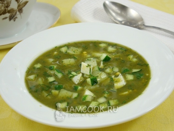 Холодный зеленый борщ с огурцами, рецепт с фото